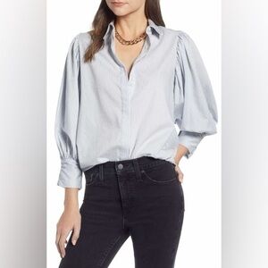 NWT Something Navy Striped Puff Sleeve Top Size M
